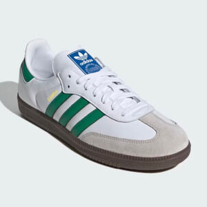 NEW Adidas SAMBA OG SHOES White with Green Stripes Men’s US 11.5